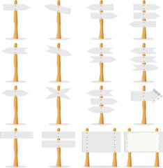 Wooden signs, set of wooden signs with shadow isolated on white background. Vector, designer illustration.
