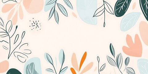 Abstract floral illustration with pastel colors and line art leaves, perfect for banners, cards, or backgrounds.