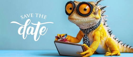 Stylish Lizard in Glasses Saves the Date for an Upcoming Event