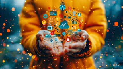 man holding floating technology in his hand