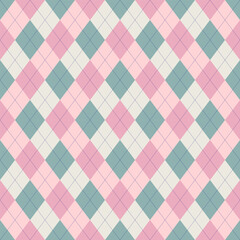 Fototapeta premium Argyle pattern of geometric rhombus. Harlequin design. Classic diamond shaped textile material for gift wrapping paper, socks, sweater, jumper, other modern textile or paper design.