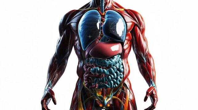 Realistic human anatomy full body video footage for science learning, biology, anatomy, medical.