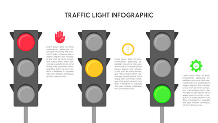 Traffic Light Infographic Set with Red, Yellow, and Green Signals
