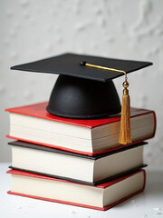 Graduation cap on a stack of books