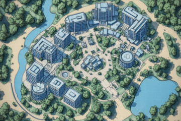 Fototapeta premium beautifully designed architectural blueprint showcasing modern urban layout with buildings, pathways, and green spaces, creating harmonious environment