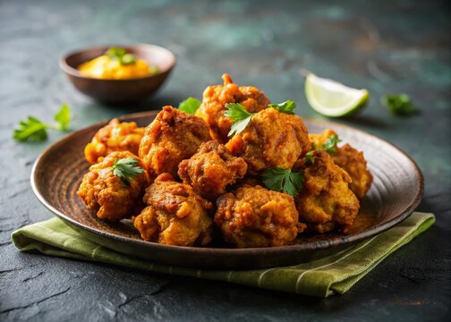 Crispy Indian Chicken Pakora on a Minimalist Plate