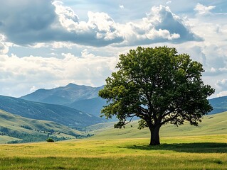Fototapeta premium Photo of Serene Landscape with Lone Tree