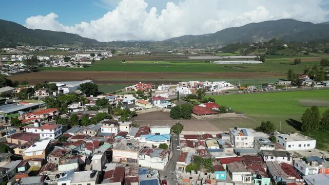 Aerial view of the vast valley of Constanza in the mountainous La Vega province in the Central Range of the Dominican Republic