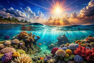 Obraz premium Crystal Clear Ocean Scene: Serene Seascape with Copy Space for Text