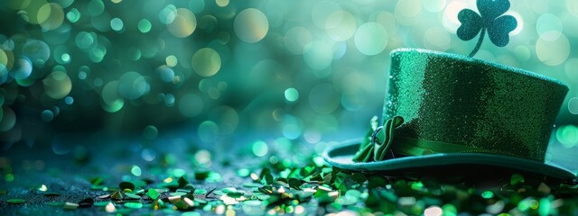Leprechaun Hat on Green Glitter for St. Patrick's Day