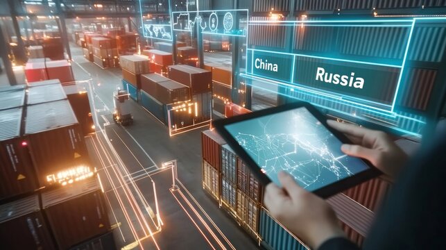 Modern logistic between China and Rusia with container in industry 