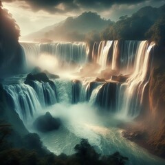 Fototapeta premium 300 Waterfalls A powerful waterfall descending in a cascade brea