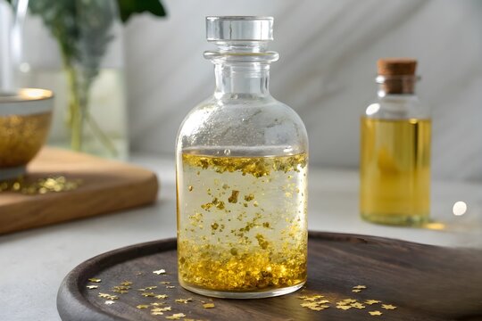 gold flake dissolve in aqua regia acid solution glass bottle