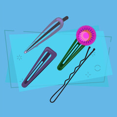 Hair clips collection illustration. Hairdo, hairdresser, grooming. Hair accessories concept. Vector illustration can be used for topics like fashion, hair salon, beauty