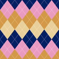 Argyle pattern of geometric rhombus. Harlequin design. Classic diamond shaped textile material for gift wrapping paper, socks, sweater, jumper, other modern textile or paper design.