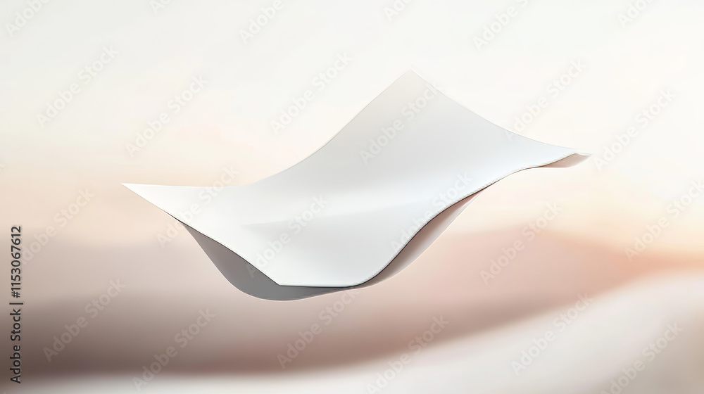 Poster 3d fly paper sheet. white page fall swirl on wind. realistic blank document letter design with blur 