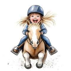 Happy Girl Riding A Pony With Excitement In A Cheerful Setting