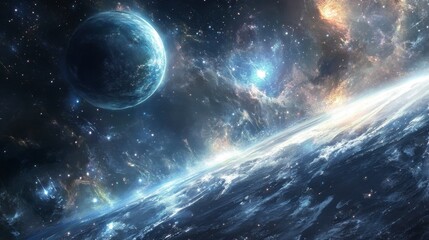 Obraz premium Alien Planet's Serene Glow: Cosmic Ocean, Distant World