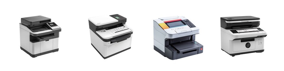 Office Multifunction Printer Machines Isolated on Transparent Background