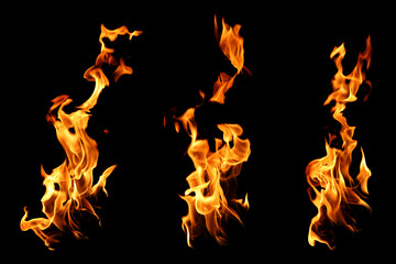 collection abstract flame isolated black background. concept of effect texture ablaze, graphic...