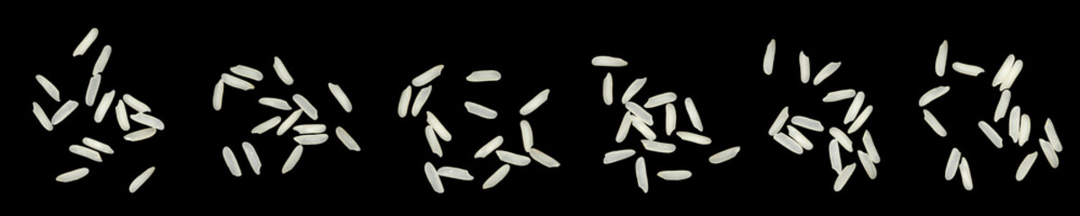 The top view is a rice splash fly isolated on a black background. raw grain texture, pile seed...