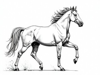 Sport Horse Line Art, Majestic Equestrian, White Background, High-Quality AI Image, Realistic Horse, 