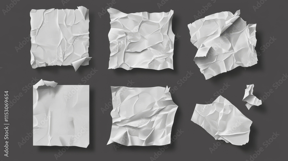Aufkleber crumpled paper sheets set isolated on background. vector realistic illustration blank notebook pages