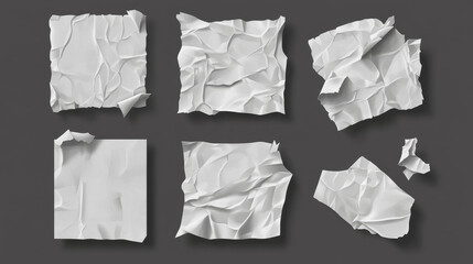 Obraz premium Crumpled paper sheets set isolated on background. Vector realistic illustration blank notebook pages with uneven torn edges, damaged wrinkled piece of document or letter, worn notepaper mockup