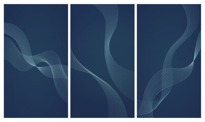 Set of wave abstract vertical backgrounds, hitech blue backdrop design
