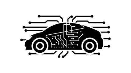a black and white image of a car with circuit board