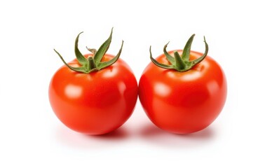 Fresh, ripe red tomatoes on white background.
