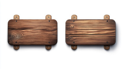 Wood signs set isolated on white background. Vector realistic illustration of blank round and rectangular wooden signboards with natural texture, brown plaques, saloon signboard, interior element