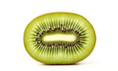 Fresh green kiwi half on white background