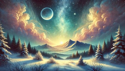 Mystical Winter Night Under a Starry Enchanted Sky