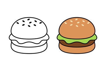 Vector Cartoon Hamburger Flat Design Illustration