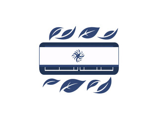 a blue and white logo with leaves