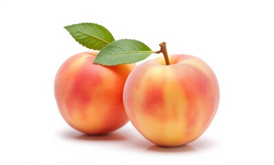 Fresh nectarines with green leaves