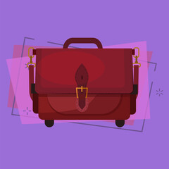 Red leather briefcase. Portfolio, businessman, luggage. Bags concept. Vector illustration can be used for topics like fashion, business, travel