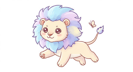 Adorable Pastel Lion Cub Cartoon Cute Animal Illustration Fantasy Wildlife