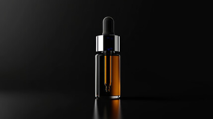Cosmetic amber dropper bottle with pipette mockup for serum or oil. 3d black and white eyedropper mock up. Clear realistic medical glass flask with essence or lotion jar product template design