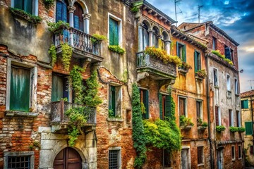 Obraz premium Decaying Venetian Buildings: High-Resolution Stock Photo of Aged Architecture in Venice, Italy