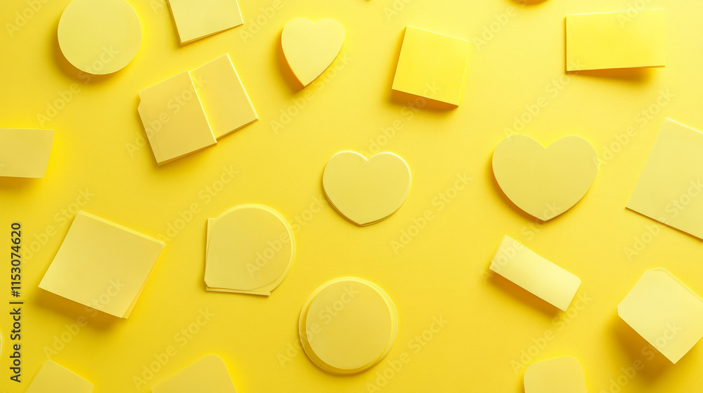 Poster yellow paper stickers, crumpled sticky notes. vector realistic set of empty glued labels with curl c