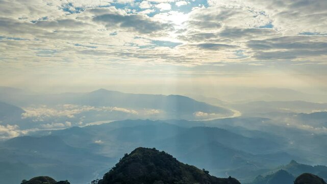 Aerial shots of Doi pha mon mountains at sunrise, Chiang Rai in Thailand.