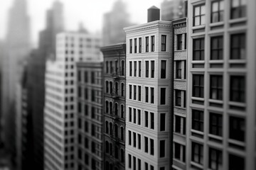 Obraz premium Stunning Black and White Cityscape Photographic Art Featuring a Row of Distinct Architectural Styles in a Urban Environment