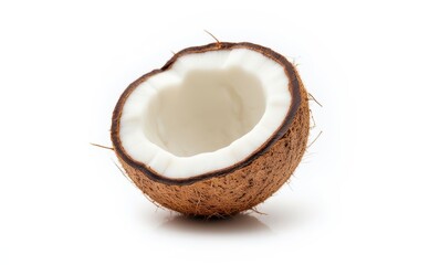 Fresh coconut half on white background