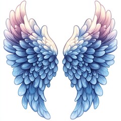 Obraz premium Pair of pastel blue and purple angel wings with detailed feather texture.