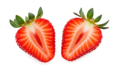 Freshly sliced strawberries on white background
