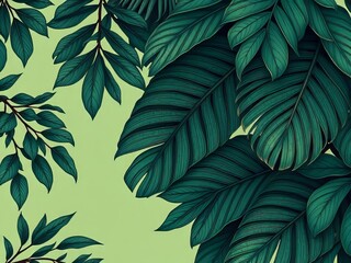Tropical foliage, abstract line art, low-light, elegant wallpaper.