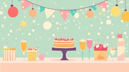 Festive Party Table with Cake and Drinks - Smiling Mood