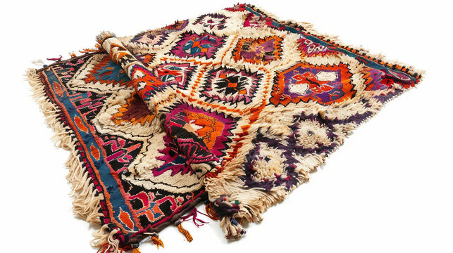 Vintage Moroccan Rug with Shaggy Pile on white background.PNG - Powered by Adobe